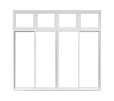 Kırpma yolu ile beyaz arkaplanda izole edilmiş gerçek modern ev penceresi