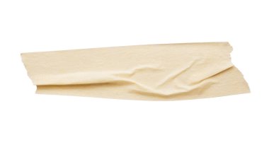 Sarı yapıştırıcı bant beyaz arkaplanda izole edilmiş.