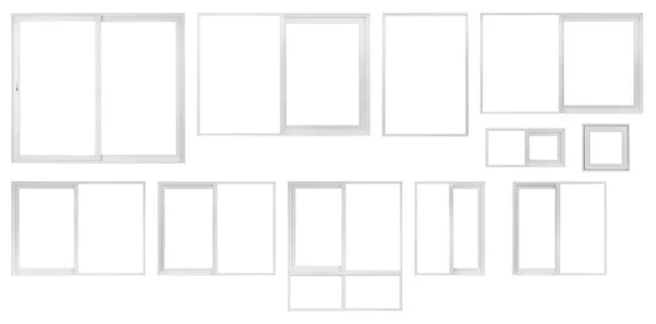 白い背景に隔離された本物のモダンな家の窓枠セットコレクション — ストック写真