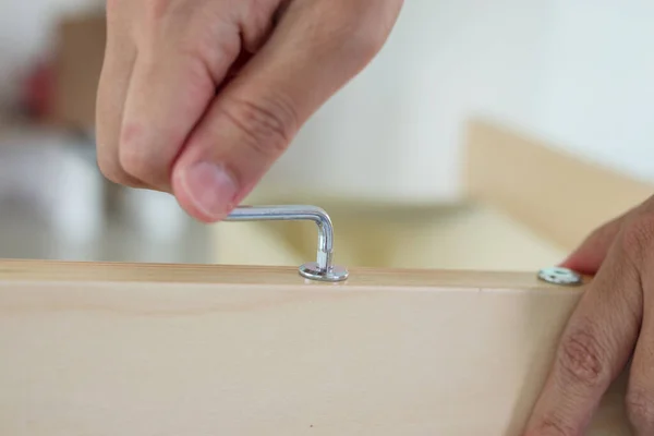 Montaje Muebles Madera Casa Usando Tornillo Allen —  Fotos de Stock