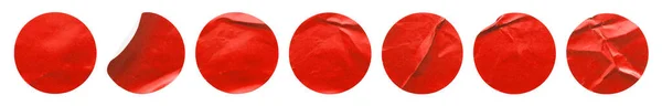 Blank Czerwony Okrągły Klej Naklejka Etykieta Zestaw Kolekcji Izolowane Białym — Zdjęcie stockowe