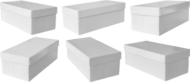 Taklit beyaz kutu seti beyaz arkaplanda izole edildi