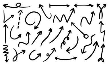 Elle çizilmiş oklar koleksiyonu ve dijital fırça ile boyanmış, Vektör.