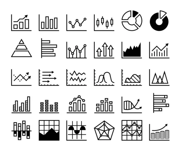 Modern Grafikon Diagram Vékony Vonal Ikon Készlet Pie Chart Ikon — Stock Vector