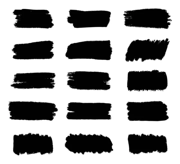 Conjunto Pinceladas Negras Elementos Diseño Grunge Artístico Sucio Cuadro Texto — Archivo Imágenes Vectoriales
