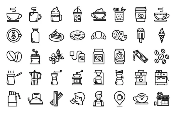 Koffie Gerelateerde Pictogram Set Koffiezetapparaat Koffie Winkel Meer — Stockvector