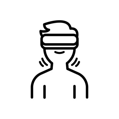 Sanal Gerçeklik Gözlüğü takan Bir Adam Görüntü, Taslak simgesi, Vektör ve İllüstrasyon.