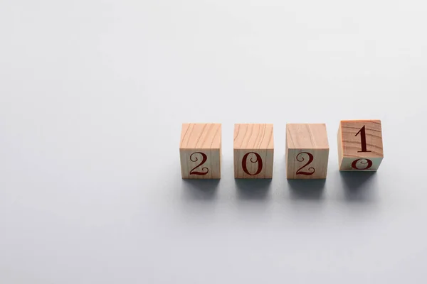 Slope View Nobody Wooden Cube Word 2020 2021 New Year — Stock Photo, Image