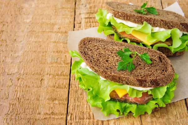 Dos sándwiches con salmón ahumado —  Fotos de Stock