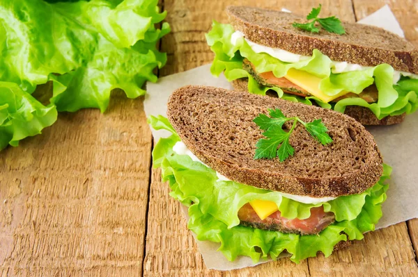 Dos sándwiches con salmón ahumado —  Fotos de Stock