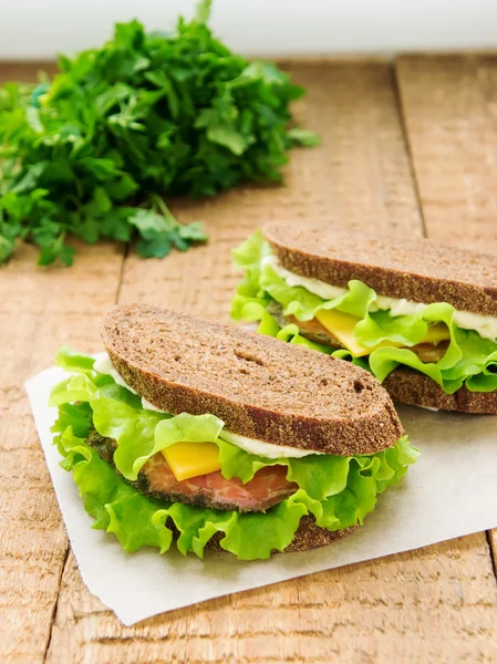 Dos sándwiches con salmón ahumado —  Fotos de Stock