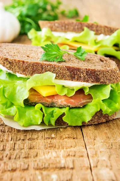 Dos sándwiches con salmón ahumado —  Fotos de Stock