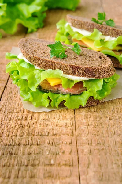 Dos sándwiches con salmón ahumado —  Fotos de Stock