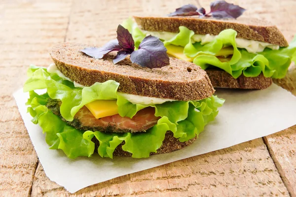 Dos sándwiches con salmón ahumado —  Fotos de Stock