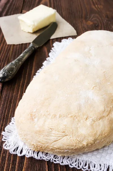 Fresh loaf of Ciabatta bread on wooden table — Stock Photo, Image