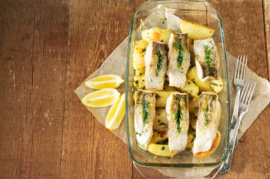 Izgara balık fileto ile fırında patates