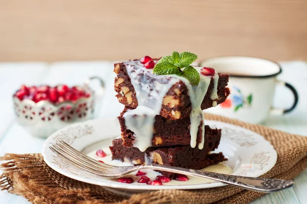 Brownies on wooden table — Stock Photo, Image