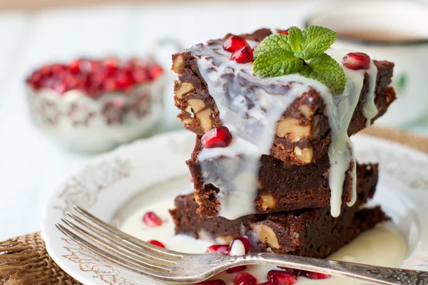 Brownies on wooden table — Stock Photo, Image