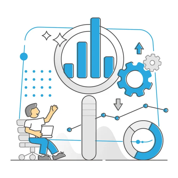 Data research, statistic information report scheme monocolor outline concept — Stock Vector