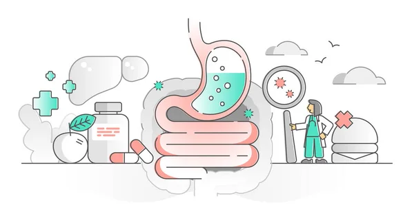 Gastroentérologie comme estomac et système digestif monocolore concept contour — Image vectorielle