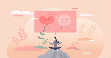 Zihinsel duygular gibi kalp ve zihin dengesi küçük insan konsepti.