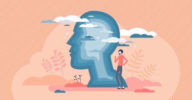 Erkek kişisel duygu olarak iç dünya. Psikolojik durum. Minik insan konsepti.