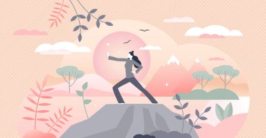 Nefes alma, meditasyon ve hareket için Qigong pratiği küçük insan konsepti