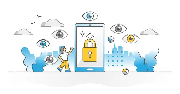 Ochrona prywatności jako urządzenie Koncepcja zapobiegania wyciekom danych prywatnych — Wektor stockowy