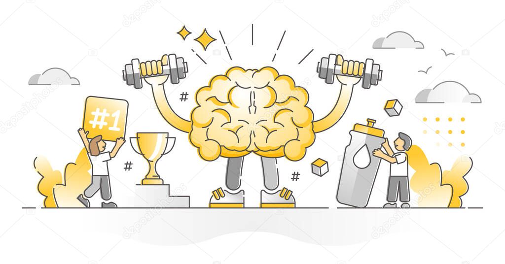 Fit brain as brainpower mental muscles strength monocolor outline concept