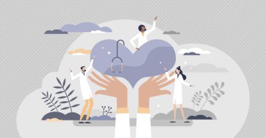 Hasta tedavisi ve küçük insan konsepti olan sağlık ve kardiyoloji doktorları