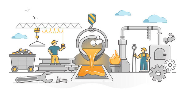 Металлургическая промышленность с концепцией выплавки, плавки или производства