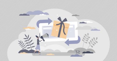 Etkilendirici olarak bedava hediye reklamı küçük insan konsepti