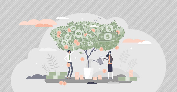 Прибыль от инвестиций по мере сбора финансовых доходов крошечная концепция человека