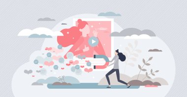 Viral içerik popüler bir video göndericisi ya da öyküler küçük insan konsepti