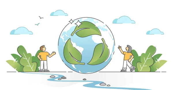 Πράσινο φύλλο βιο κύκλο ως οικολογική φύση φιλική έννοια περίγραμμα ανακύκλωσης — Διανυσματικό Αρχείο