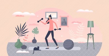 Kadın egzersizi ve spor için kadın fitness eğitimi. Küçük beden konsepti.