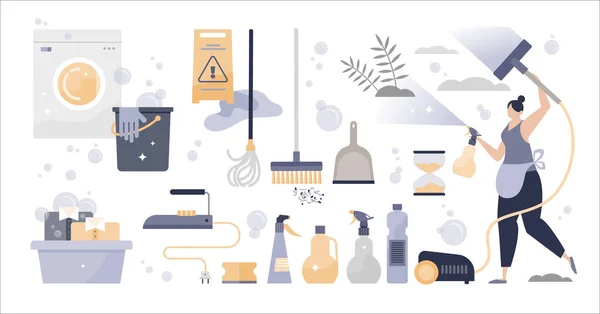 衛生ツールと消毒供給要素の収集と洗浄セット — ストックベクタ