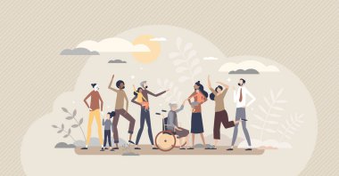 Çeşitli sosyete gruplarına sahip çeşitli topluluklar. Küçük insan konsepti.