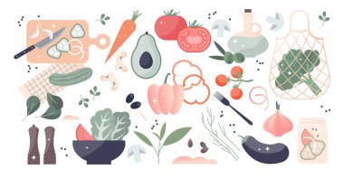 Sebze elementleri izole edilmiş taze ve sağlıklı gıda ürünleri olarak ayarlandı