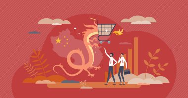 Web satış ithalatı ve çevrimiçi ticaret konsepti olan Çin e-ticareti