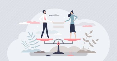 Kadın cinsiyet eşitliği ve adil karşılaştırma, küçük insan konsepti.