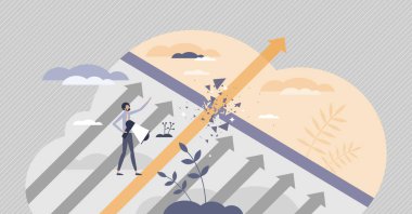 Büyük bir engelle önemli bir an. Sahne parçalama sahnesi. Küçük insan konsepti.