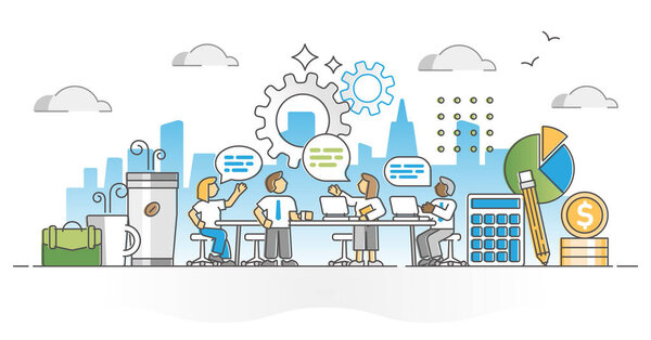 Reunión de negocios en la oficina de la empresa con los socios esquema de cita concepto — Vector de stock