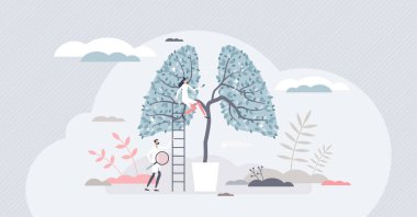 Akciğer sağlığı ve solunum tıbbi muayenesi ve küçük insan konseptini kontrol et.