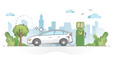 Elektrikli araba kullanımı ve yeşil elektrik tüketimi ana hatları kavramı