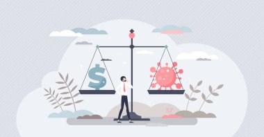 Virüs ekonomiye karşı pandemik finansal kriz seçimi olarak minik kişi konsepti
