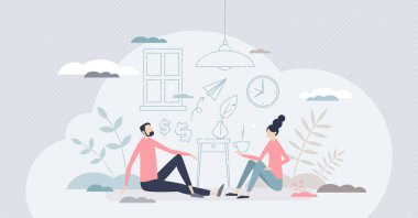 Yeni aile evi ve iç tasarım hayali planlama minik insan konsepti