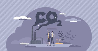 CO2 emisyonları tehlikeli karbondioksit hava kirliliği küçük insan konsepti