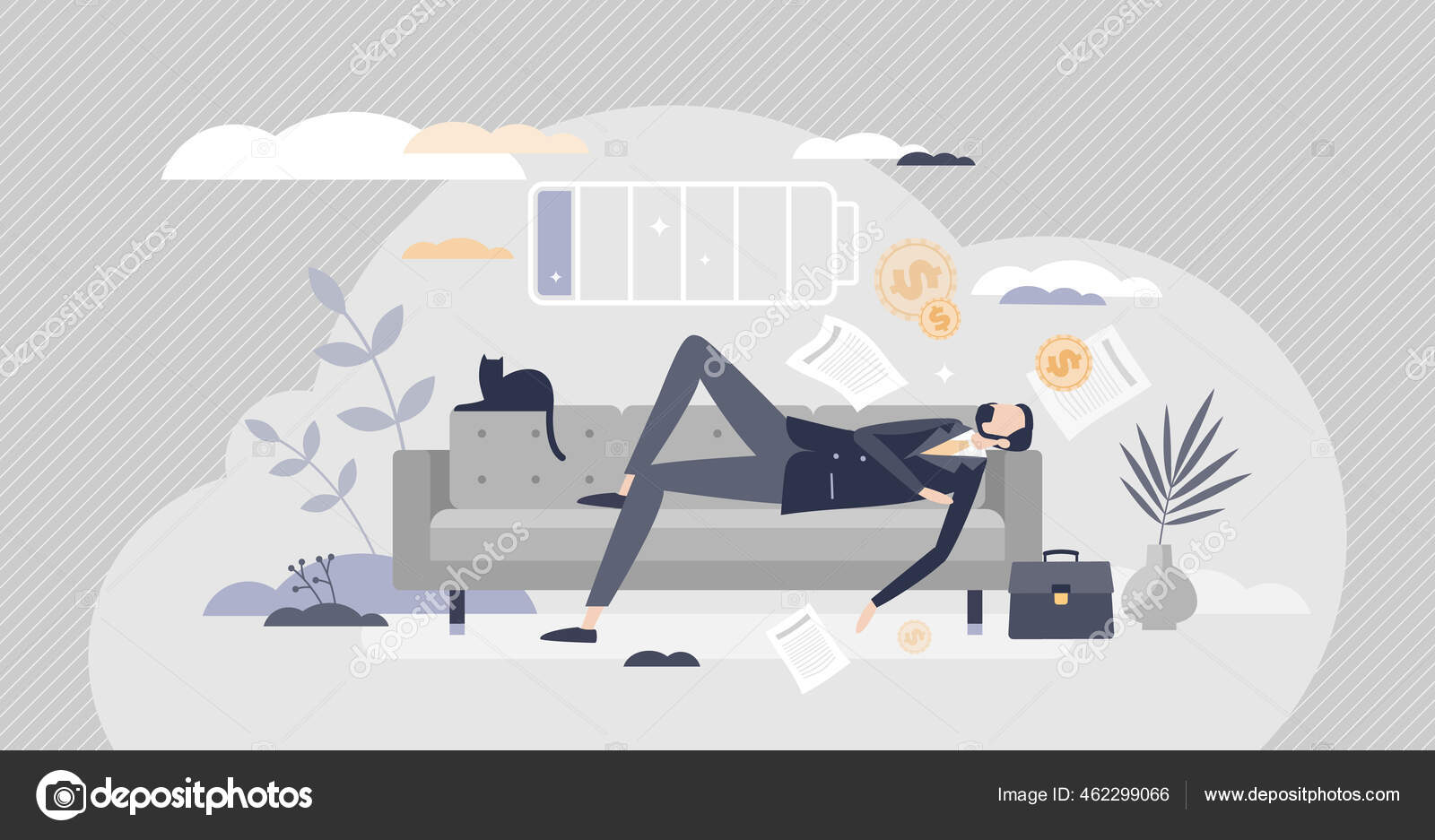 Napping and sleeping on couch to recharge human battery tiny person