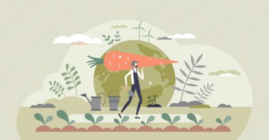 Sürdürülebilir tarım ve ekolojik yavaş besin büyümesi minik insan konsepti